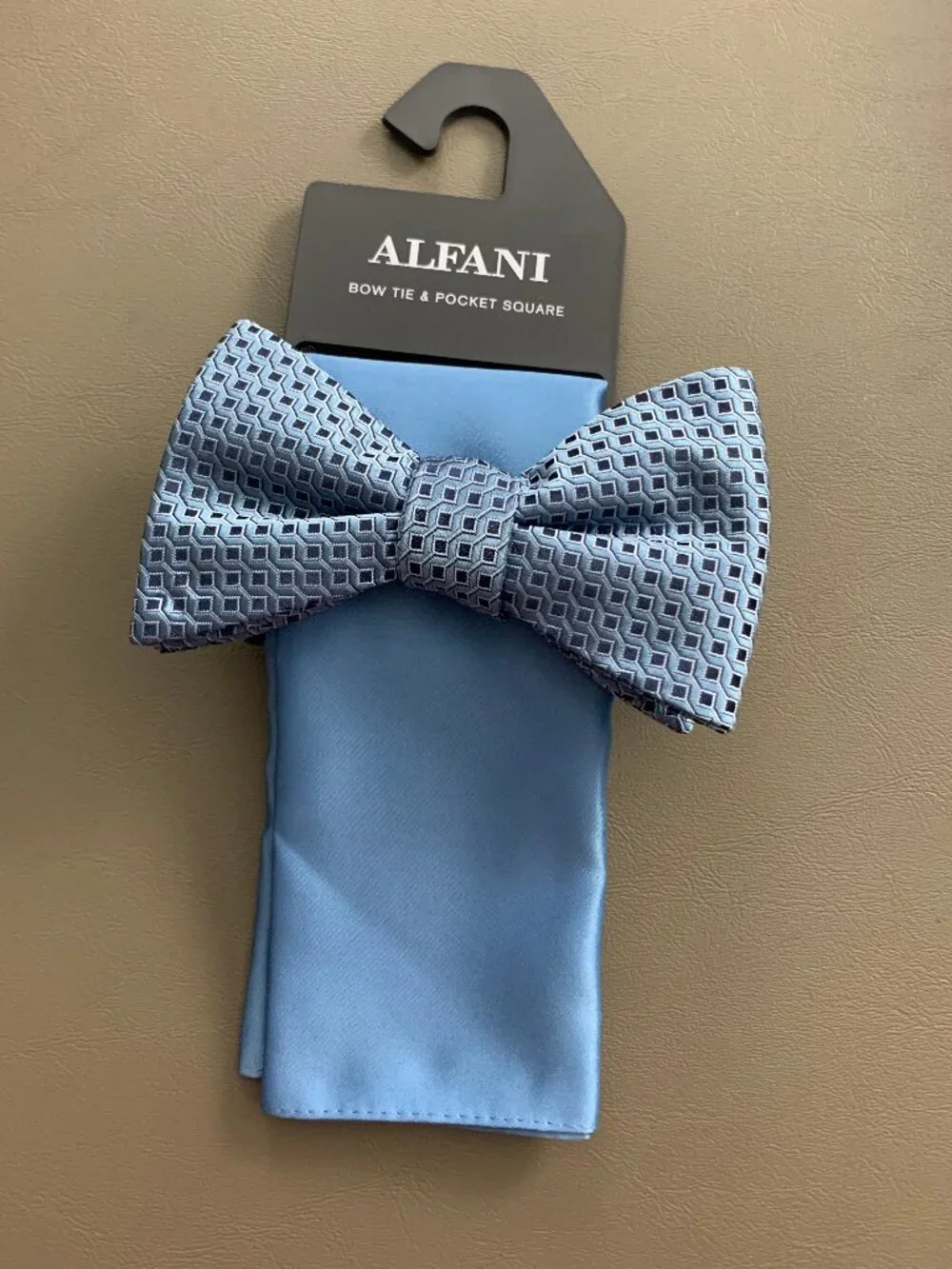 Alfani Men's 2-Piece Geometric Bow Tie and Solid Pocket Square Set, Blue Multi